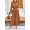 imagePRETTYGARDEN Womens 2025 Spring Fall Midi Dress Casual Long Sleeve V Neck Swiss Dot Pleated A Line Flowy DressesBrown Blue Floral