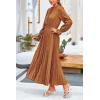 imagePRETTYGARDEN Womens 2025 Spring Fall Midi Dress Casual Long Sleeve V Neck Swiss Dot Pleated A Line Flowy DressesBrown Blue Floral