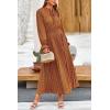 imagePRETTYGARDEN Womens 2025 Spring Fall Midi Dress Casual Long Sleeve V Neck Swiss Dot Pleated A Line Flowy DressesBrown Blue Floral