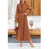 imagePRETTYGARDEN Womens 2025 Spring Fall Midi Dress Casual Long Sleeve V Neck Swiss Dot Pleated A Line Flowy DressesBrown Blue Floral