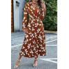 imagePRETTYGARDEN Womens 2025 Spring Fall Midi Dress Casual Long Sleeve V Neck Swiss Dot Pleated A Line Flowy DressesBrown Leaves