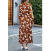 imagePRETTYGARDEN Womens 2025 Spring Fall Midi Dress Casual Long Sleeve V Neck Swiss Dot Pleated A Line Flowy DressesBrown Leaves