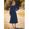 imagePRETTYGARDEN Womens 2025 Spring Fall Midi Dress Casual Long Sleeve V Neck Swiss Dot Pleated A Line Flowy DressesDark Blue