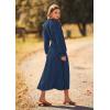 imagePRETTYGARDEN Womens 2025 Spring Fall Midi Dress Casual Long Sleeve V Neck Swiss Dot Pleated A Line Flowy DressesDark Blue