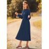 imagePRETTYGARDEN Womens 2025 Spring Fall Midi Dress Casual Long Sleeve V Neck Swiss Dot Pleated A Line Flowy DressesDark Blue
