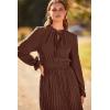 imagePRETTYGARDEN Womens 2025 Spring Fall Midi Dress Casual Long Sleeve V Neck Swiss Dot Pleated A Line Flowy DressesDark Coffee