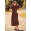 imagePRETTYGARDEN Womens 2025 Spring Fall Midi Dress Casual Long Sleeve V Neck Swiss Dot Pleated A Line Flowy DressesDark Coffee