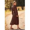 imagePRETTYGARDEN Womens 2025 Spring Fall Midi Dress Casual Long Sleeve V Neck Swiss Dot Pleated A Line Flowy DressesDark Coffee