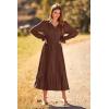 imagePRETTYGARDEN Womens 2025 Spring Fall Midi Dress Casual Long Sleeve V Neck Swiss Dot Pleated A Line Flowy DressesDark Coffee