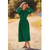 imagePRETTYGARDEN Womens 2025 Spring Fall Midi Dress Casual Long Sleeve V Neck Swiss Dot Pleated A Line Flowy DressesDark Green