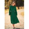 imagePRETTYGARDEN Womens 2025 Spring Fall Midi Dress Casual Long Sleeve V Neck Swiss Dot Pleated A Line Flowy DressesDark Green