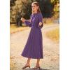 imagePRETTYGARDEN Womens 2025 Spring Fall Midi Dress Casual Long Sleeve V Neck Swiss Dot Pleated A Line Flowy DressesDark Purple