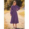imagePRETTYGARDEN Womens 2025 Spring Fall Midi Dress Casual Long Sleeve V Neck Swiss Dot Pleated A Line Flowy DressesDark Purple
