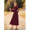 imagePRETTYGARDEN Womens 2025 Spring Fall Midi Dress Casual Long Sleeve V Neck Swiss Dot Pleated A Line Flowy DressesDark Wine Red