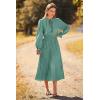imagePRETTYGARDEN Womens 2025 Spring Fall Midi Dress Casual Long Sleeve V Neck Swiss Dot Pleated A Line Flowy DressesGreen