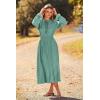 imagePRETTYGARDEN Womens 2025 Spring Fall Midi Dress Casual Long Sleeve V Neck Swiss Dot Pleated A Line Flowy DressesGreen