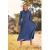 imagePRETTYGARDEN Womens 2025 Spring Fall Midi Dress Casual Long Sleeve V Neck Swiss Dot Pleated A Line Flowy DressesGrey Blue