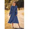 imagePRETTYGARDEN Womens 2025 Spring Fall Midi Dress Casual Long Sleeve V Neck Swiss Dot Pleated A Line Flowy DressesGrey Blue