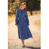 imagePRETTYGARDEN Womens 2025 Spring Fall Midi Dress Casual Long Sleeve V Neck Swiss Dot Pleated A Line Flowy DressesGrey Blue