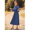 imagePRETTYGARDEN Womens 2025 Spring Fall Midi Dress Casual Long Sleeve V Neck Swiss Dot Pleated A Line Flowy DressesGrey Blue