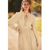 imagePRETTYGARDEN Womens 2025 Spring Fall Midi Dress Casual Long Sleeve V Neck Swiss Dot Pleated A Line Flowy DressesKhaki