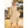 imagePRETTYGARDEN Womens 2025 Spring Fall Midi Dress Casual Long Sleeve V Neck Swiss Dot Pleated A Line Flowy DressesKhaki