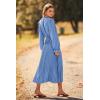 imagePRETTYGARDEN Womens 2025 Spring Fall Midi Dress Casual Long Sleeve V Neck Swiss Dot Pleated A Line Flowy DressesLight Blue