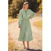 imagePRETTYGARDEN Womens 2025 Spring Fall Midi Dress Casual Long Sleeve V Neck Swiss Dot Pleated A Line Flowy DressesLight Green
