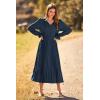 imagePRETTYGARDEN Womens 2025 Spring Fall Midi Dress Casual Long Sleeve V Neck Swiss Dot Pleated A Line Flowy DressesNavy