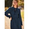 imagePRETTYGARDEN Womens 2025 Spring Fall Midi Dress Casual Long Sleeve V Neck Swiss Dot Pleated A Line Flowy DressesNavy