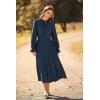imagePRETTYGARDEN Womens 2025 Spring Fall Midi Dress Casual Long Sleeve V Neck Swiss Dot Pleated A Line Flowy DressesNavy