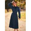 imagePRETTYGARDEN Womens 2025 Spring Fall Midi Dress Casual Long Sleeve V Neck Swiss Dot Pleated A Line Flowy DressesNavy