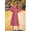 imagePRETTYGARDEN Womens 2025 Spring Fall Midi Dress Casual Long Sleeve V Neck Swiss Dot Pleated A Line Flowy DressesPink