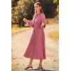 imagePRETTYGARDEN Womens 2025 Spring Fall Midi Dress Casual Long Sleeve V Neck Swiss Dot Pleated A Line Flowy DressesPink