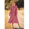 imagePRETTYGARDEN Womens 2025 Spring Fall Midi Dress Casual Long Sleeve V Neck Swiss Dot Pleated A Line Flowy DressesPink