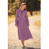 imagePRETTYGARDEN Womens 2025 Spring Fall Midi Dress Casual Long Sleeve V Neck Swiss Dot Pleated A Line Flowy DressesPurple