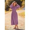 imagePRETTYGARDEN Womens 2025 Spring Fall Midi Dress Casual Long Sleeve V Neck Swiss Dot Pleated A Line Flowy DressesPurple