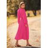 imagePRETTYGARDEN Womens 2025 Spring Fall Midi Dress Casual Long Sleeve V Neck Swiss Dot Pleated A Line Flowy DressesRose Pink
