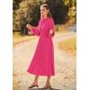 imagePRETTYGARDEN Womens 2025 Spring Fall Midi Dress Casual Long Sleeve V Neck Swiss Dot Pleated A Line Flowy DressesRose Pink