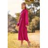 imagePRETTYGARDEN Womens 2025 Spring Fall Midi Dress Casual Long Sleeve V Neck Swiss Dot Pleated A Line Flowy DressesRose Red