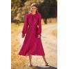 imagePRETTYGARDEN Womens 2025 Spring Fall Midi Dress Casual Long Sleeve V Neck Swiss Dot Pleated A Line Flowy DressesRose Red