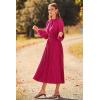 imagePRETTYGARDEN Womens 2025 Spring Fall Midi Dress Casual Long Sleeve V Neck Swiss Dot Pleated A Line Flowy DressesRose Red