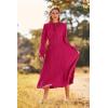 imagePRETTYGARDEN Womens 2025 Spring Fall Midi Dress Casual Long Sleeve V Neck Swiss Dot Pleated A Line Flowy DressesRose Red