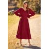 imagePRETTYGARDEN Womens 2025 Spring Fall Midi Dress Casual Long Sleeve V Neck Swiss Dot Pleated A Line Flowy DressesWine Red