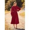 imagePRETTYGARDEN Womens 2025 Spring Fall Midi Dress Casual Long Sleeve V Neck Swiss Dot Pleated A Line Flowy DressesWine Red