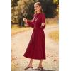 imagePRETTYGARDEN Womens 2025 Spring Fall Midi Dress Casual Long Sleeve V Neck Swiss Dot Pleated A Line Flowy DressesWine Red