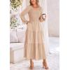 imagePRETTYGARDEN Womens Casual Smocked Midi Dress 2025 Spring Long Sleeve V Neck Tiered A Line Long Flowy DressApricot