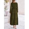 imagePRETTYGARDEN Womens Casual Smocked Midi Dress 2025 Spring Long Sleeve V Neck Tiered A Line Long Flowy DressArmy Green