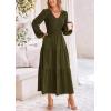 imagePRETTYGARDEN Womens Casual Smocked Midi Dress 2025 Spring Long Sleeve V Neck Tiered A Line Long Flowy DressArmy Green