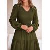 imagePRETTYGARDEN Womens Casual Smocked Midi Dress 2025 Spring Long Sleeve V Neck Tiered A Line Long Flowy DressArmy Green